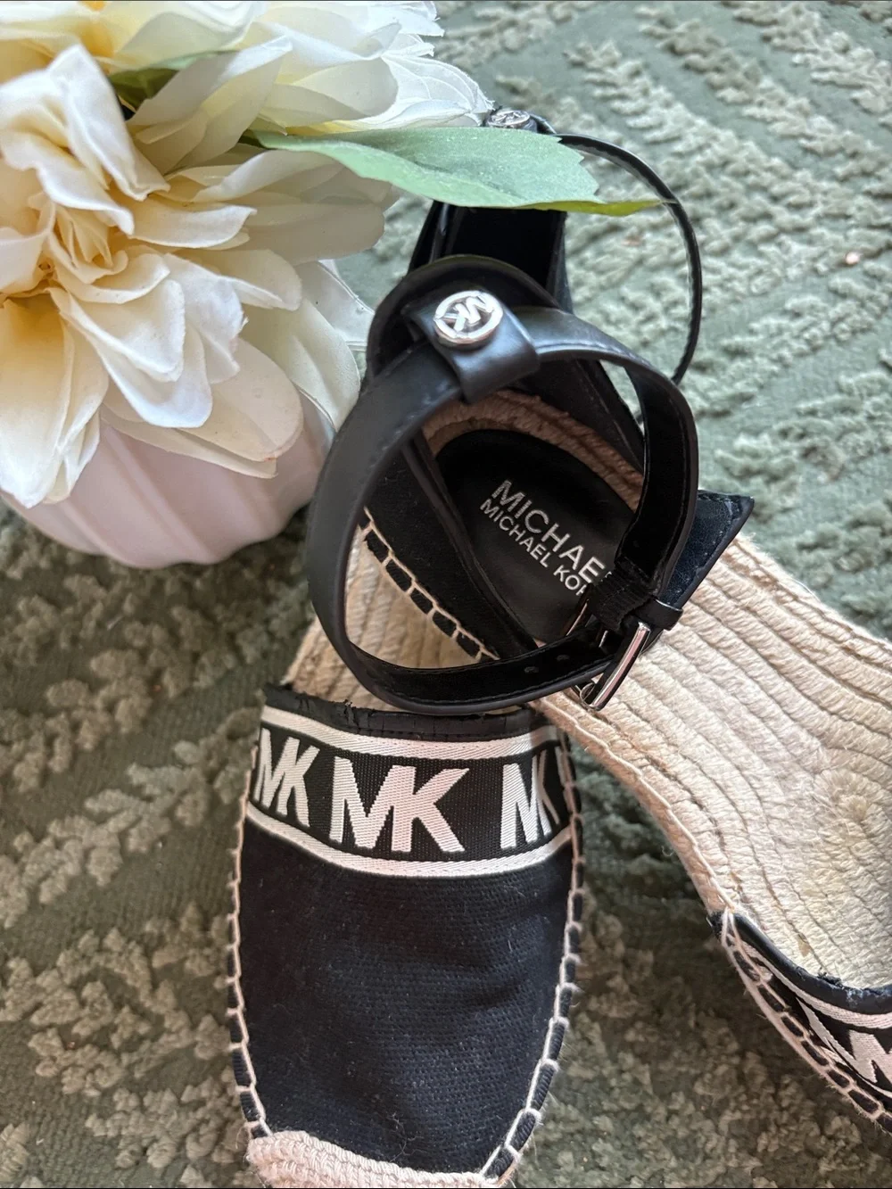Michael Kors Black MK Logo Espadrille Sandals with Ankle Strap